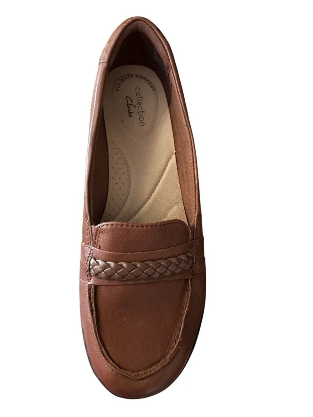 Clarks Cora Viola Womens 7 W Brown Leather Braided Comfort Loafers NEW